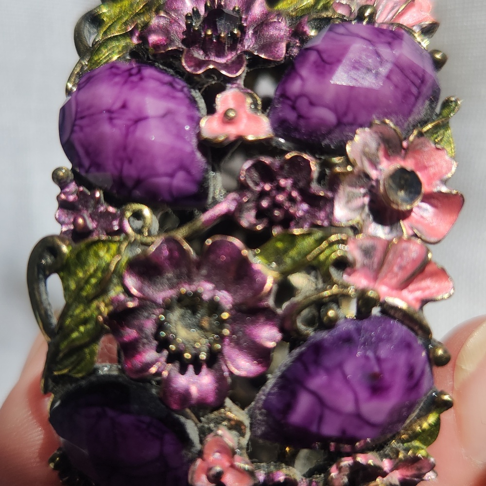 Multi Color Rhinestone Flower Floral Bangle Cuff Bracelet - Picture 9 of 14